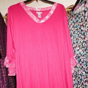 CO3 - NWT 3X CATHERINES DARK PINK FLORAL TRIMMED TUNIC